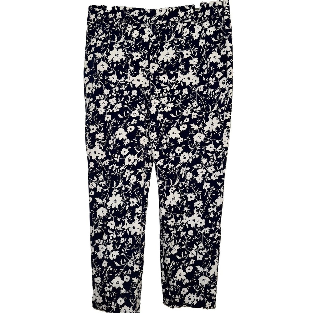 Talbots Chatham Ankle Pants Women’s 14 Navy White Floral Stretch Slim Career